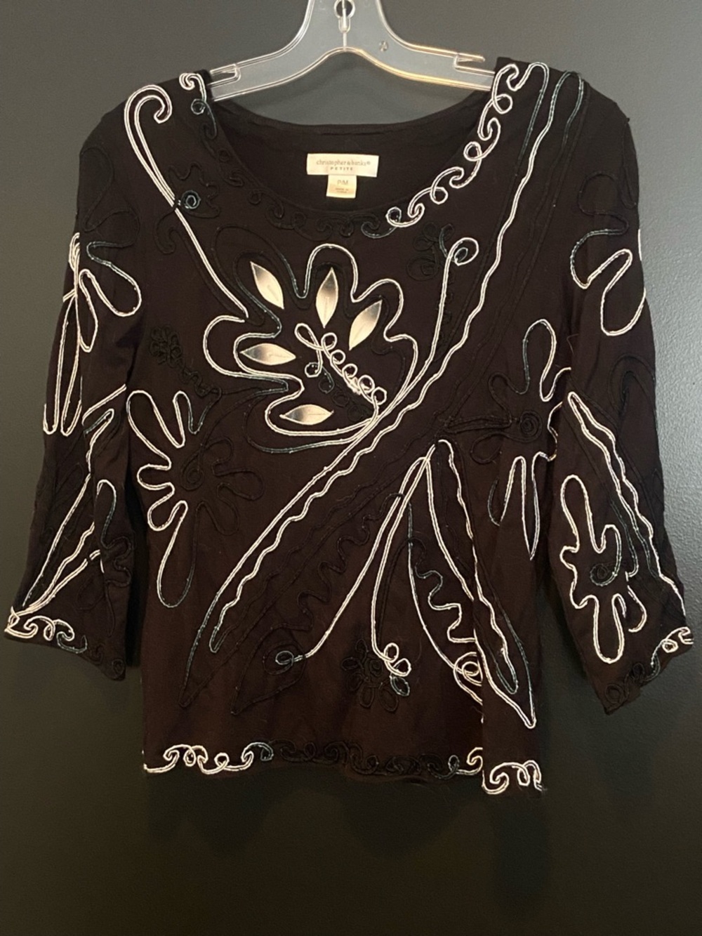 Christopher & Banks Black Embroidered Scoop Neck Top